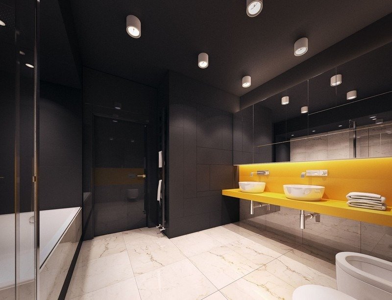 Banheiro-design-moderno-acento-cor-amarelo-preto-parede