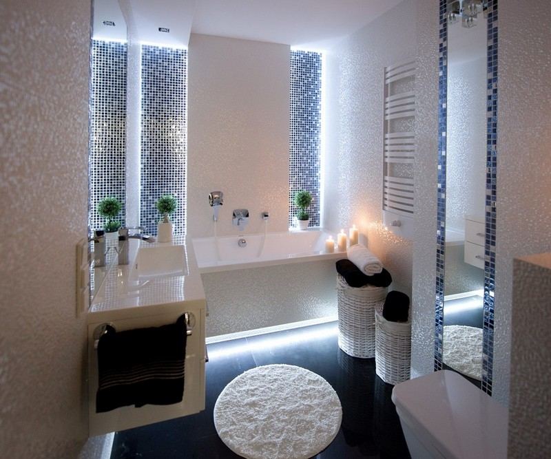 Banheiro-design-mosaico-azulejos brancos-modernos-iluminação LED