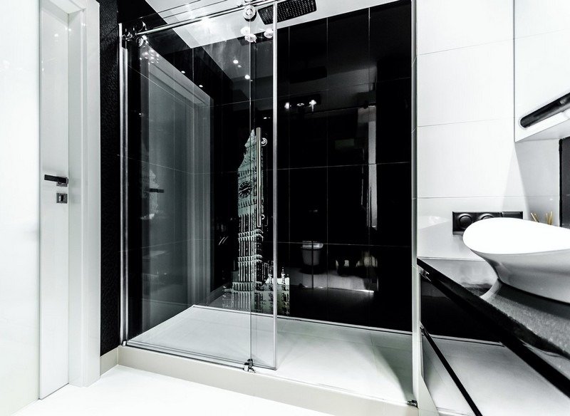 Banheiro-design-preto-foto-papel de parede-chuveiro-cabine-arranha-céu