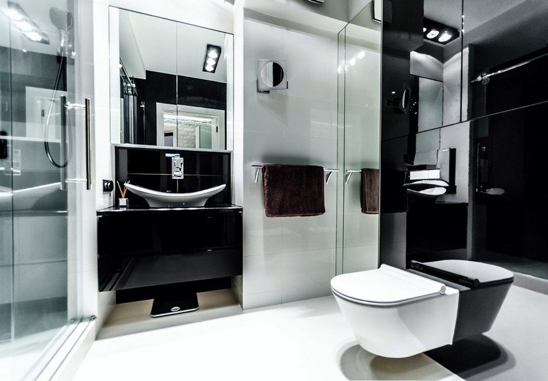 Idéias de decoração de design de banheiro em preto e branco