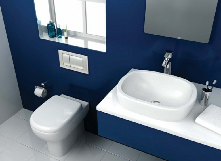 cor na casa de banho azul escuro consola de lavagem janela da sanita