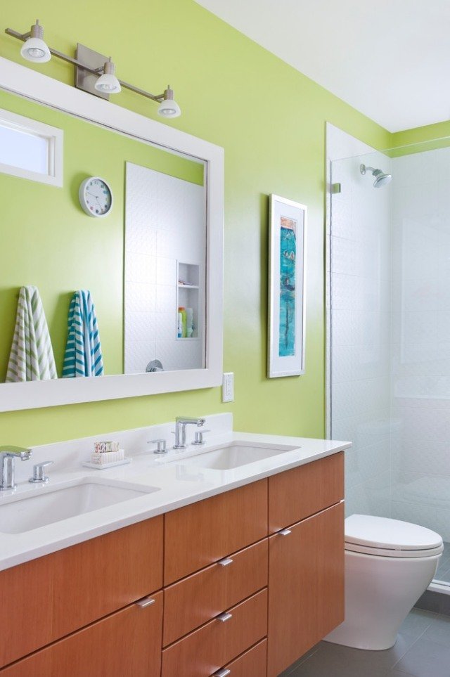 cor no banheiro-verde-repelente de água-lavatório duplo