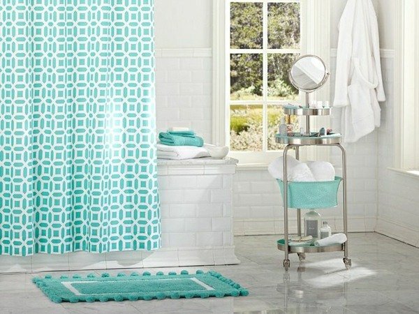 combinar tapete de cortina branco azul para banheiro acessórios de banheiro