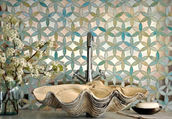Telha de mosaico de cerâmica em forma de concha de pia