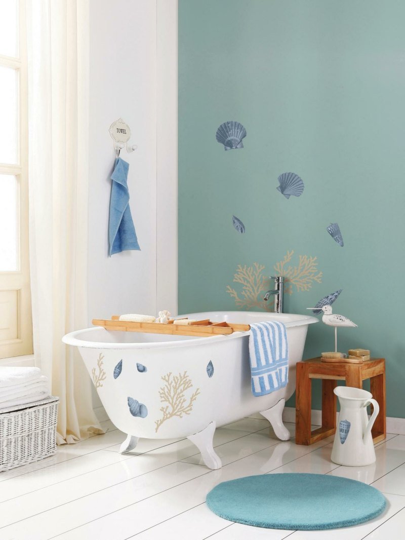 banheiro decoração mural faça você mesmo conchas do mar coral banheira tapetes de banho mesa lateral