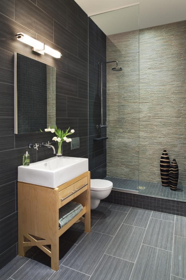 banheiro moderno escolha azulejos pedra natural parecem azulejos cinza
