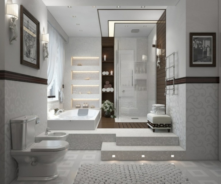 azulejos do banheiro design em mosaico papel de parede do chuveiro prateleira de instalação