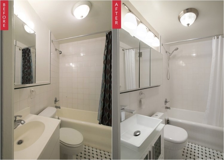 Renovação de banheiros antes e depois das escolhas corretas de iluminação