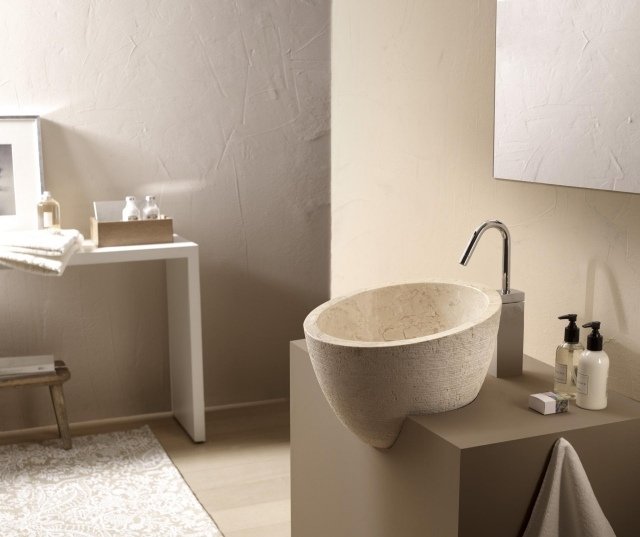 Lavatório de pé-bancada-lavatório-redondo-pedra natural-Mirage-banheiro