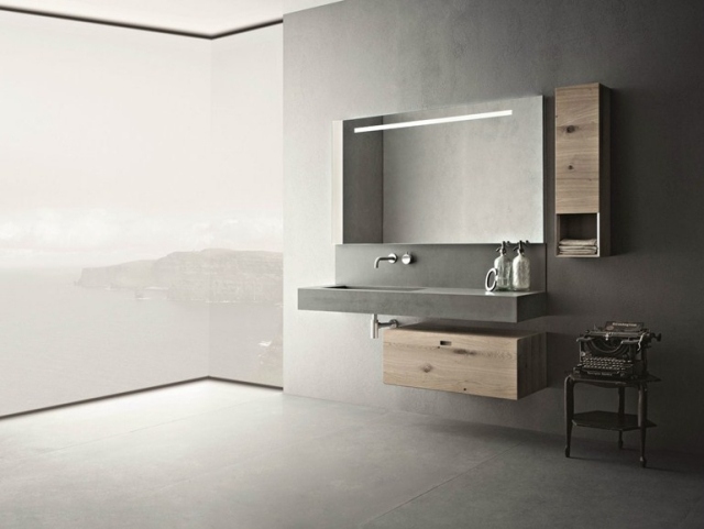 móveis de banheiro espelho de banheiro com iluminação concreto-pia-madeira-armários-CRAFT-NOVELLO