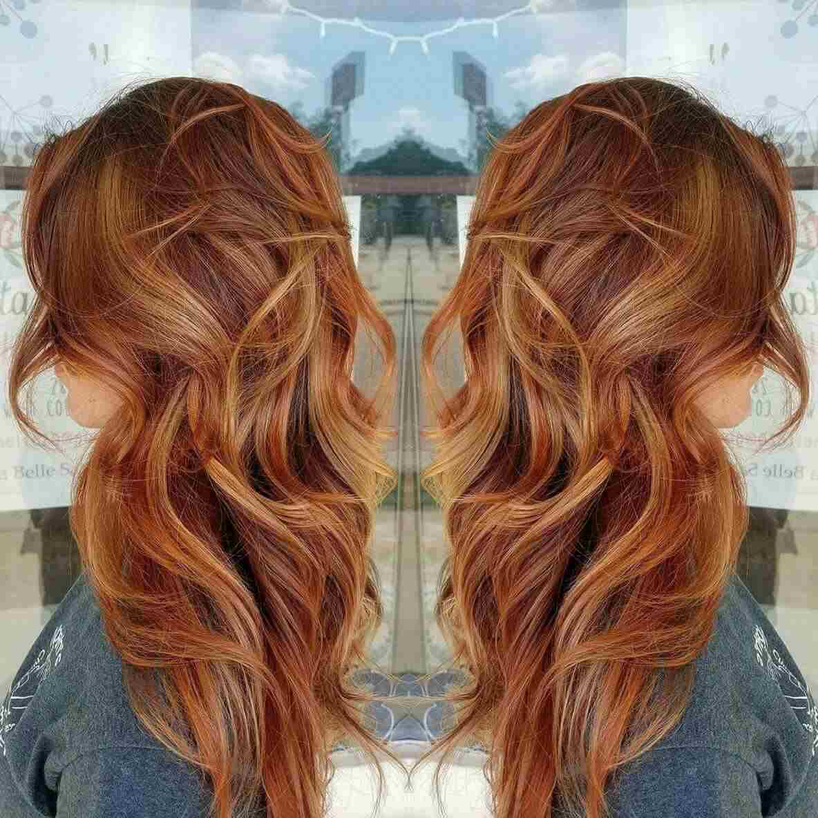 Balayage Ruivo Loiro Tendência Cobre Cor do Cabelo Vermelho Destaques