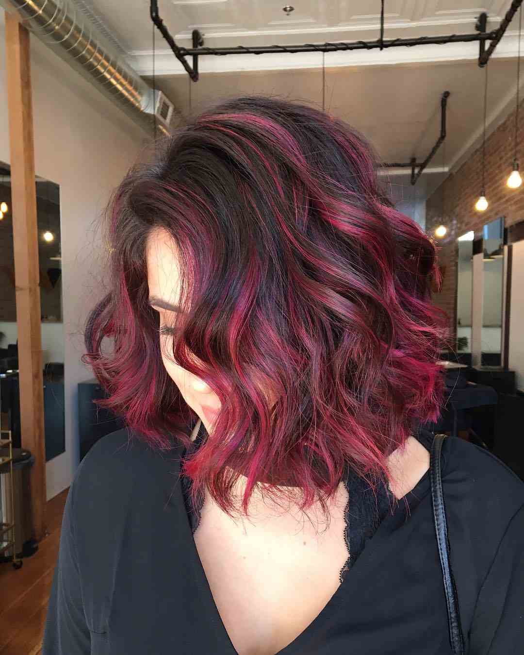 Balayage cabelo curto ruivo com corte de cabelo longo bob com mechas