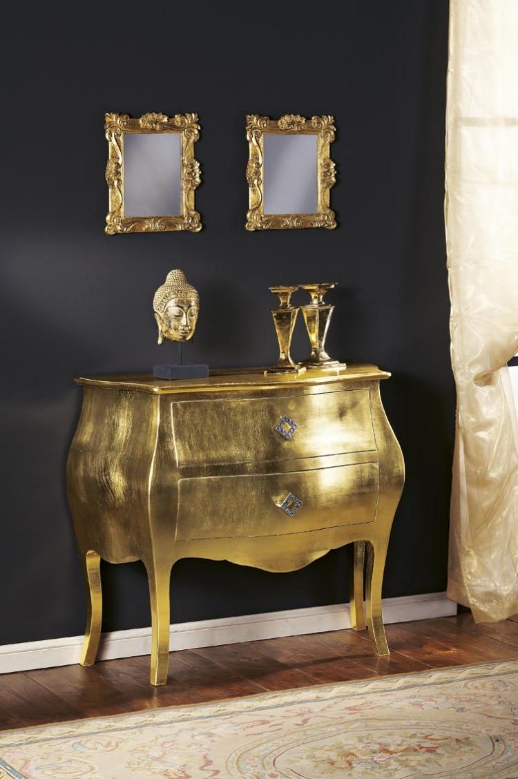 mobiliário-barroco-moderno-cômoda-espelho-ouro-parede-pintura-preta-decoração
