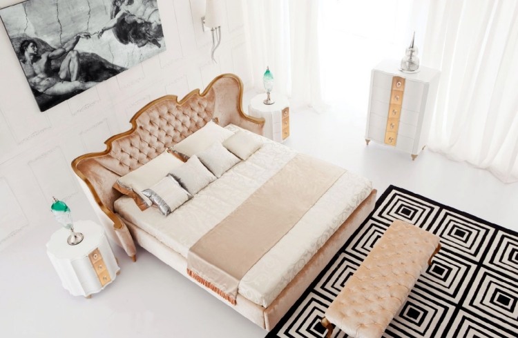 Mobiliário barroco -quarto-moderno-branco-ouro-rosa-tapete-imagem-padrão