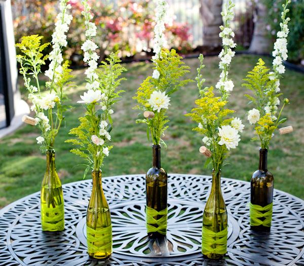 Artesanato ideias para garrafas de vinho de decoração de mesa de primavera