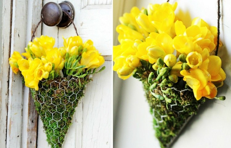 Idéias de artesanato para flores de narcisos de decoração de porta de idéia de vaso de primavera