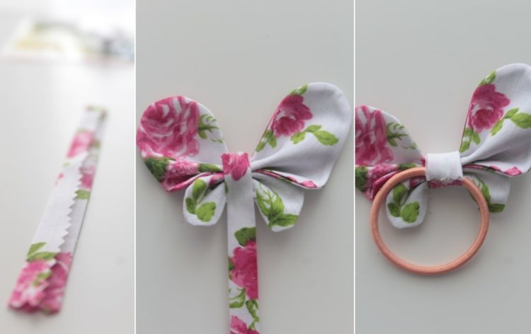 Costure os tecidos juntos e amarre-os em um anel para lindas decorações de primavera