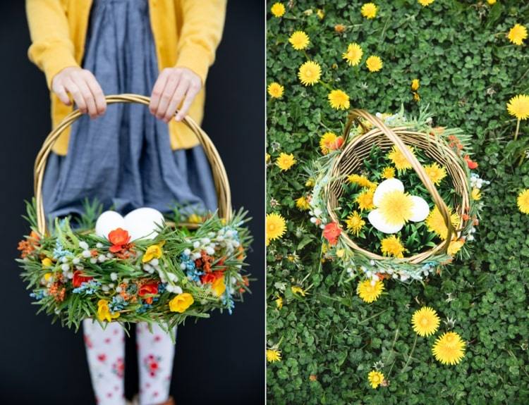 Ideias de artesanato de primavera para adultos e crianças - linda cesta de Páscoa com flores artificiais