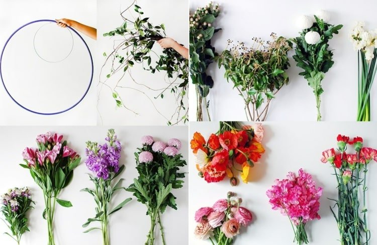Projete bambolês com flores artificiais ou reais