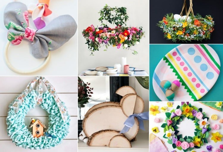 Ideias de artesanato de primavera para adultos - grinaldas, coelhos, pratos, cestas de Páscoa e borboletas