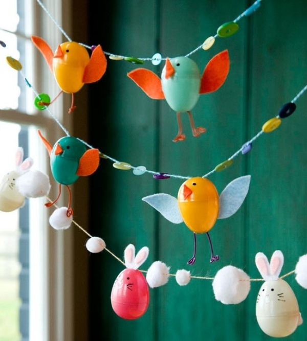 Idéias para decoração de Páscoa de guirlanda colorida de funileiro coelho-garota