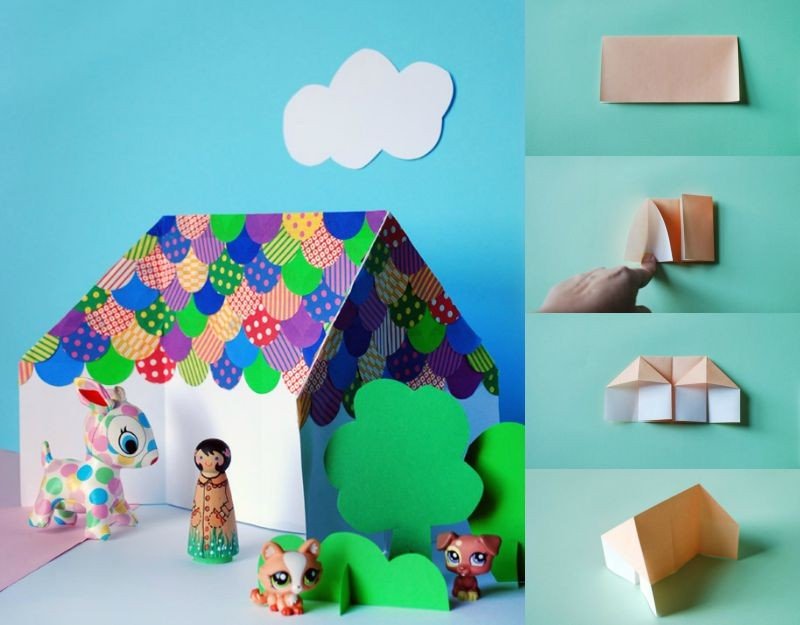Faça artesanato-crianças-origami-papel-casa de bonecas-faça-você-mesmo