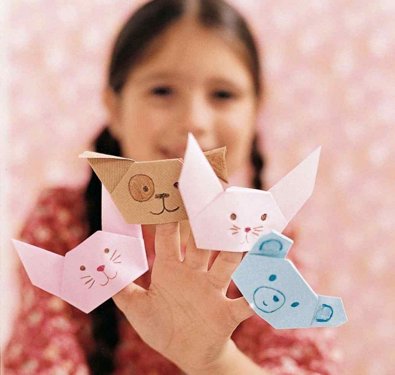 Artesanato-crianças-origami-fantoches-cachorros dobráveis