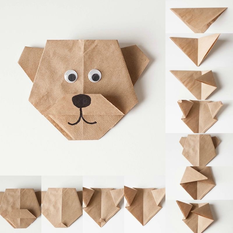 Artesanato-crianças-origami-urso-dobra-papel pardo