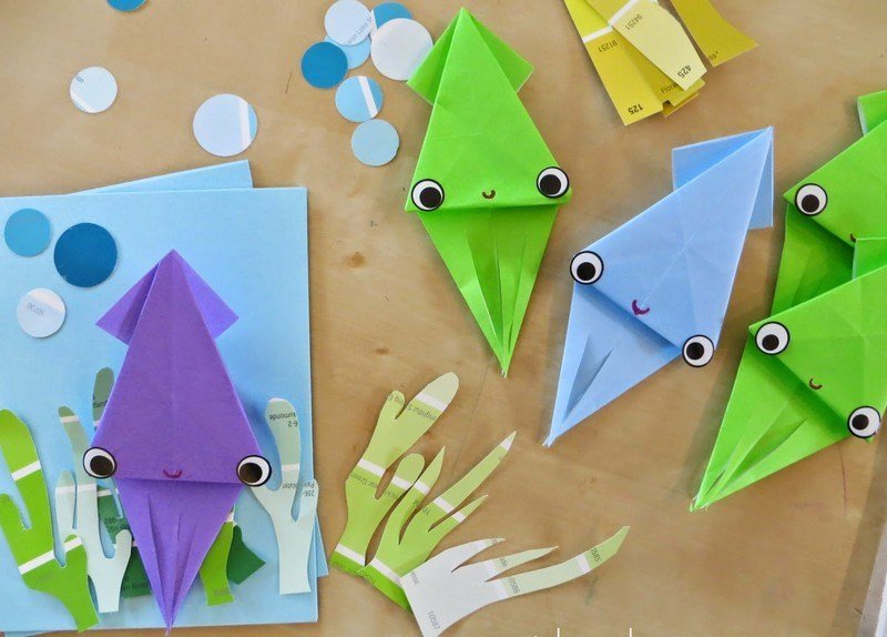 Artesanato-crianças-origami-polvo-papel-vida aquático