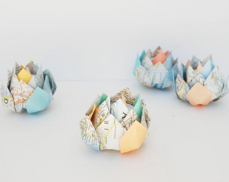 Artesanato-crianças-origami-mapa-flores-mesa decorações