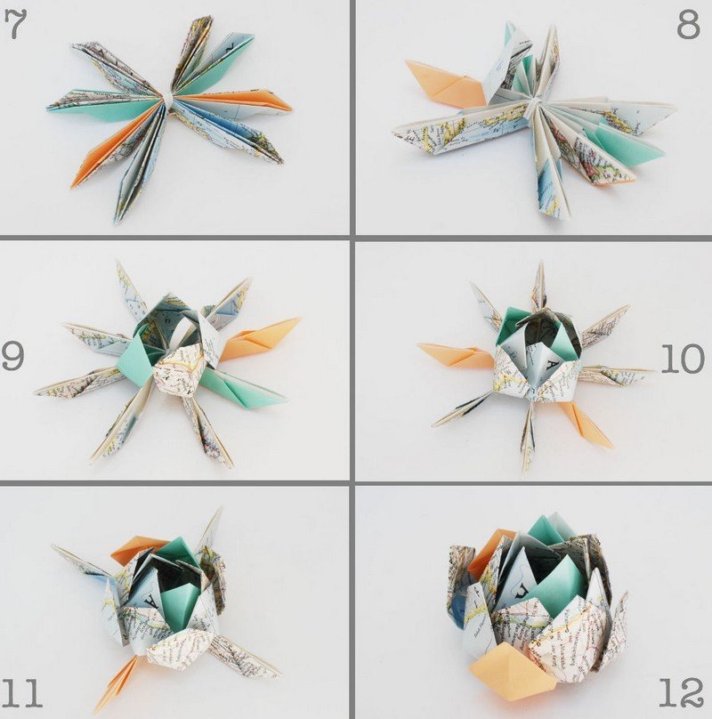 Artesanato-crianças-origami-flores-dobra-mapa-múndi