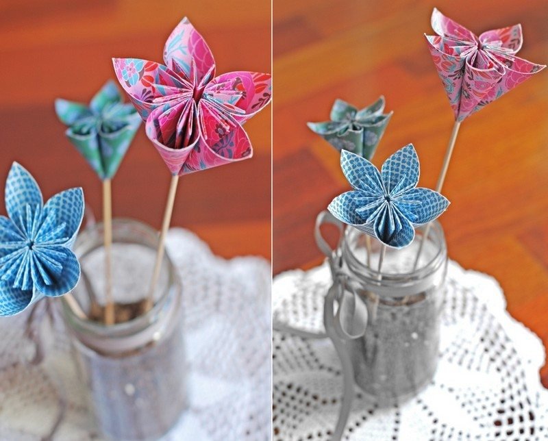Artesanato-crianças-origami-vaso-idéias de decoração de flores