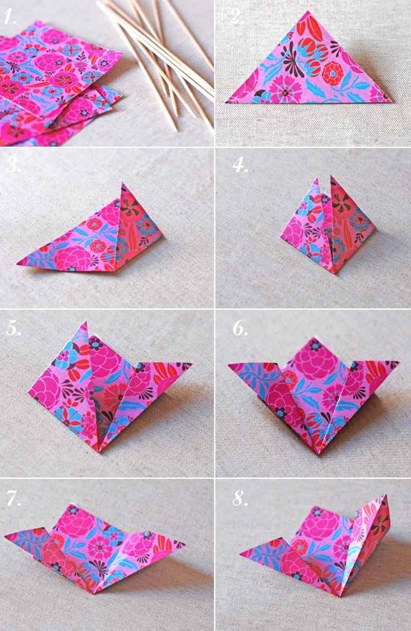 Artesanato-crianças-origami-flores-papel-embrulho-colorido