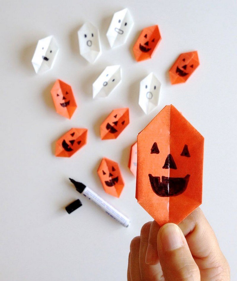 Artesanato-crianças-origami-papel-lanterna-abóboras de Halloween