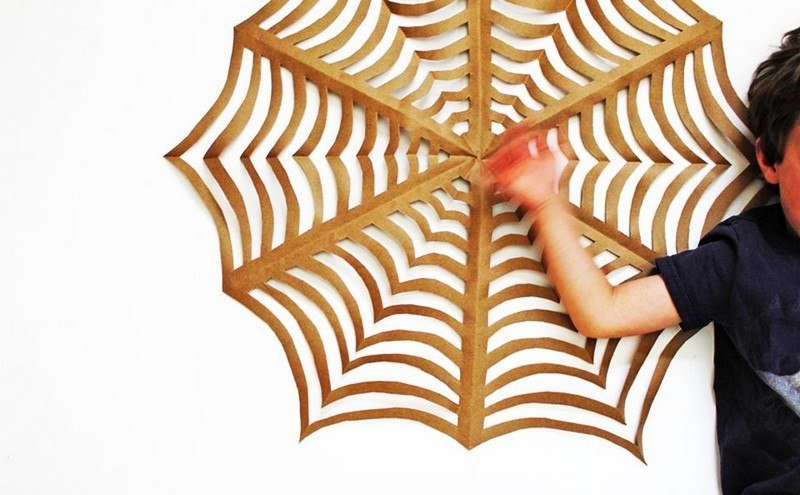 Artesanato-crianças-origami-Halloween-decoração-papel de teia de aranha