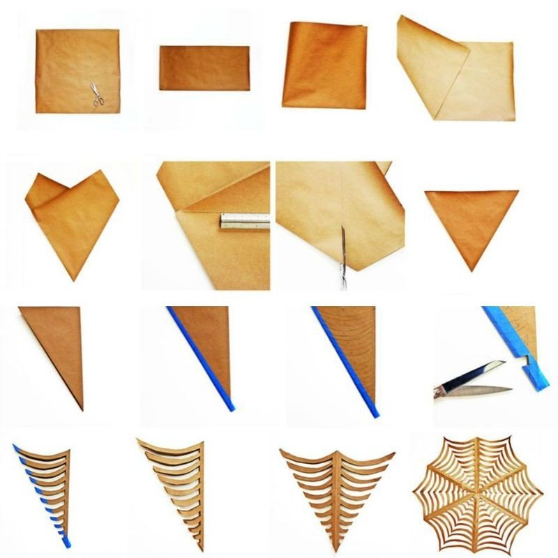 Artesanato-crianças-origami-teia de aranha-dobragem de papel