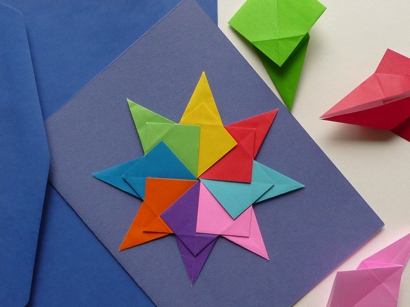 Artesanato-crianças-origami-papel-dobradiça-estrela-cartão-faça-você-mesmo