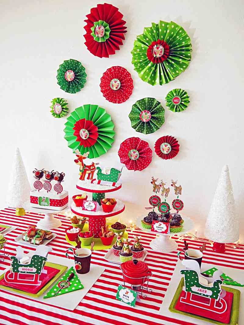Artesanato-crianças-origami-decoração de parede-ideias-verde-vermelho-cor