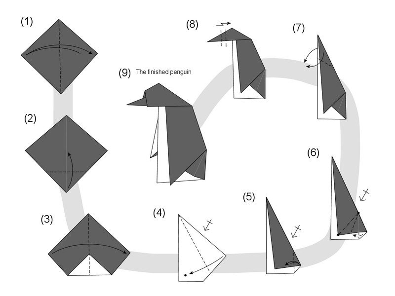 Artesanato-crianças-origami-pinguins-ideias-papel dobrável