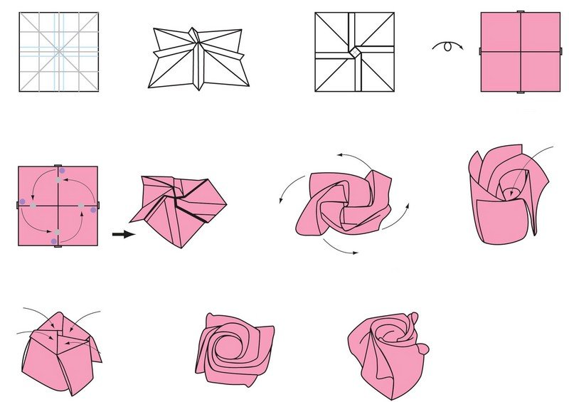 Artesanato-crianças-origami-rosa-dobrar-instruções-fácil