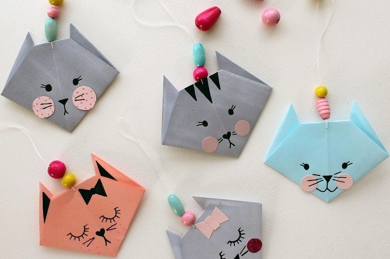 Artesanato-crianças-origami-gato-papel-decoração de parede recortada