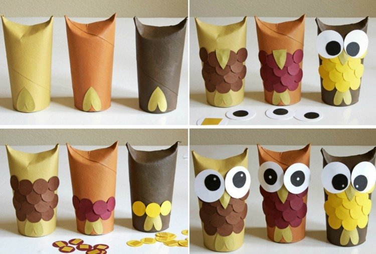 mexer com rolos de papel higiênico no outono-papel-coruja-fácil-para-crianças-decorar