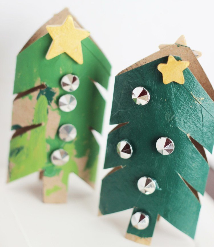 consertar rolos de papel higiênico para árvore de natal-strass-decoração-pintura acrílica
