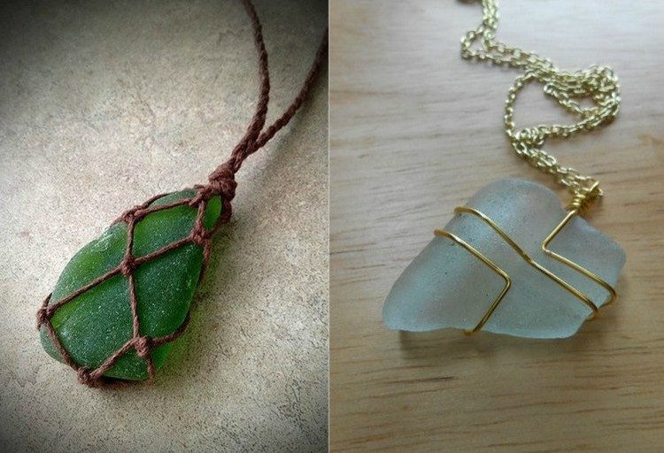 joias DIY colares cacos de vidro do mar
