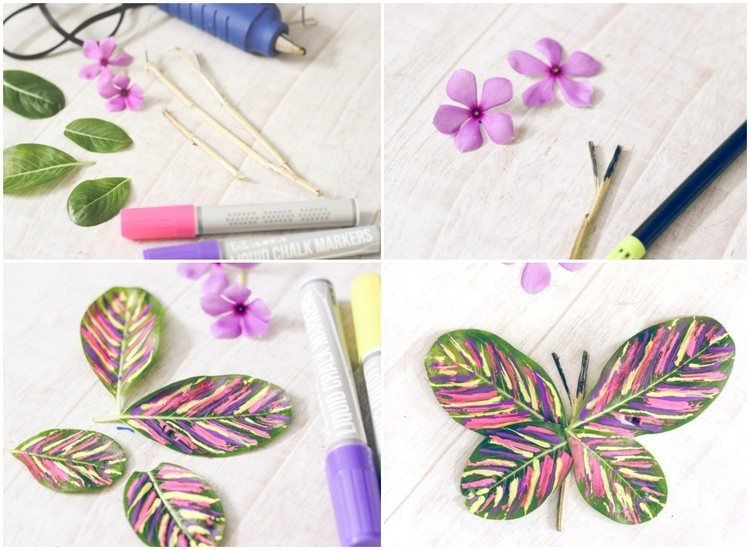 Faça borboletas com as crianças com materiais naturais