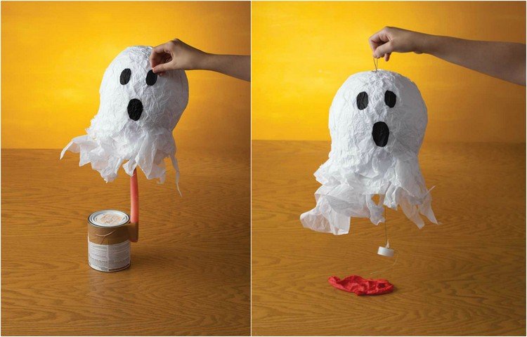 Artesanato com instruções em papel machê-halloween-fantasma-lanterna-faça-você-mesmo