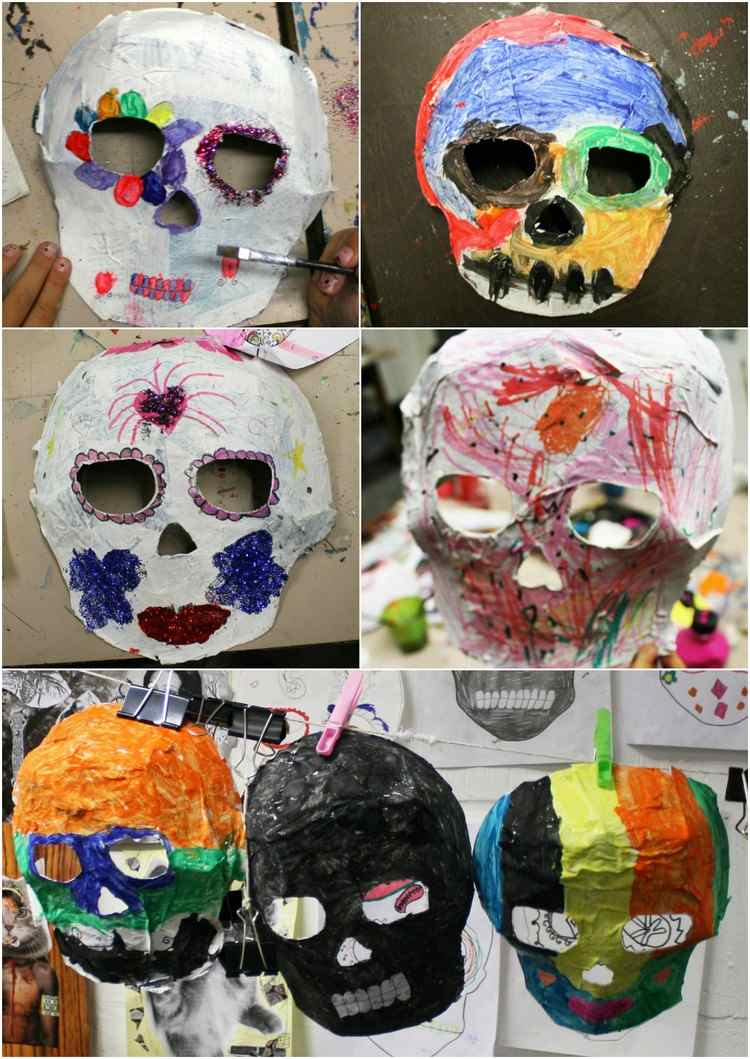 enfeite-papel mache-crianças-máscaras-caveiras-halloween-decorate