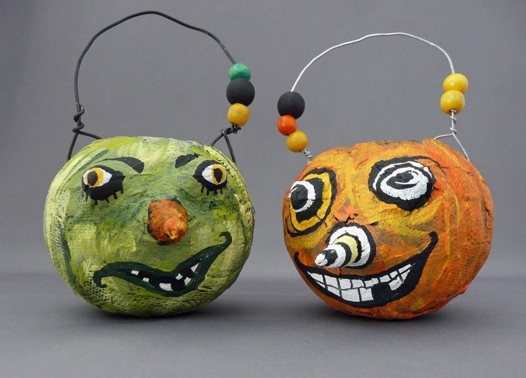 tinker-paper mache-funny-bowls-pumpkins-decoration-halloween
