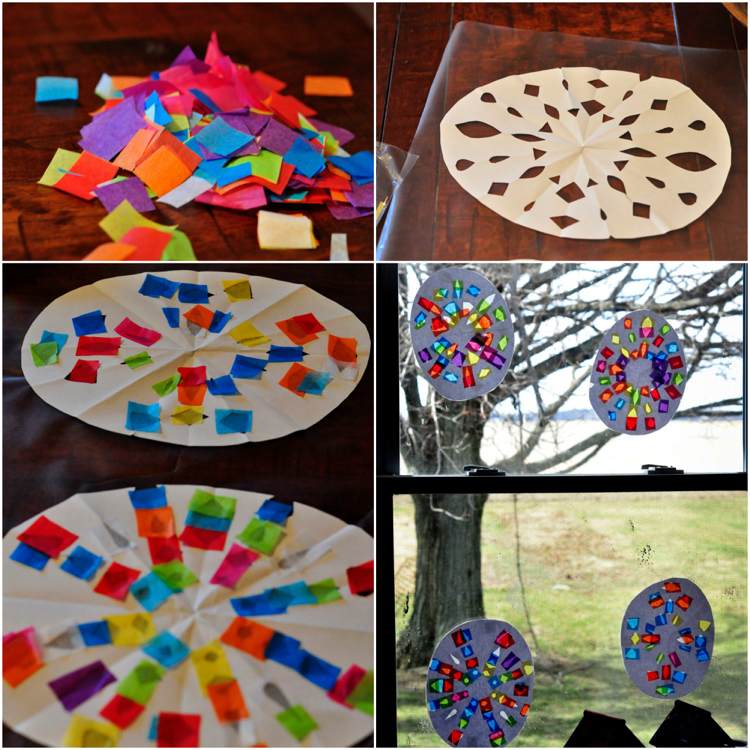 Artesanato com papel de seda decoração de janela de ovos de Páscoa