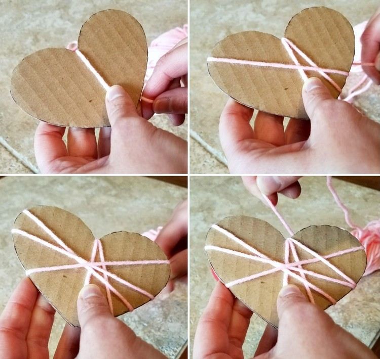 Artesanato com lã Corte um coração de papelão e enrole-o
